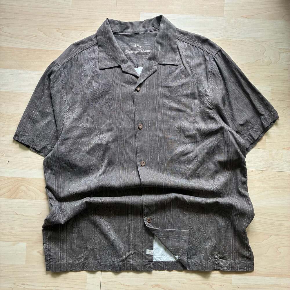 Tommy Bahama 100% Silk Floral Striped Camp Shirt XL